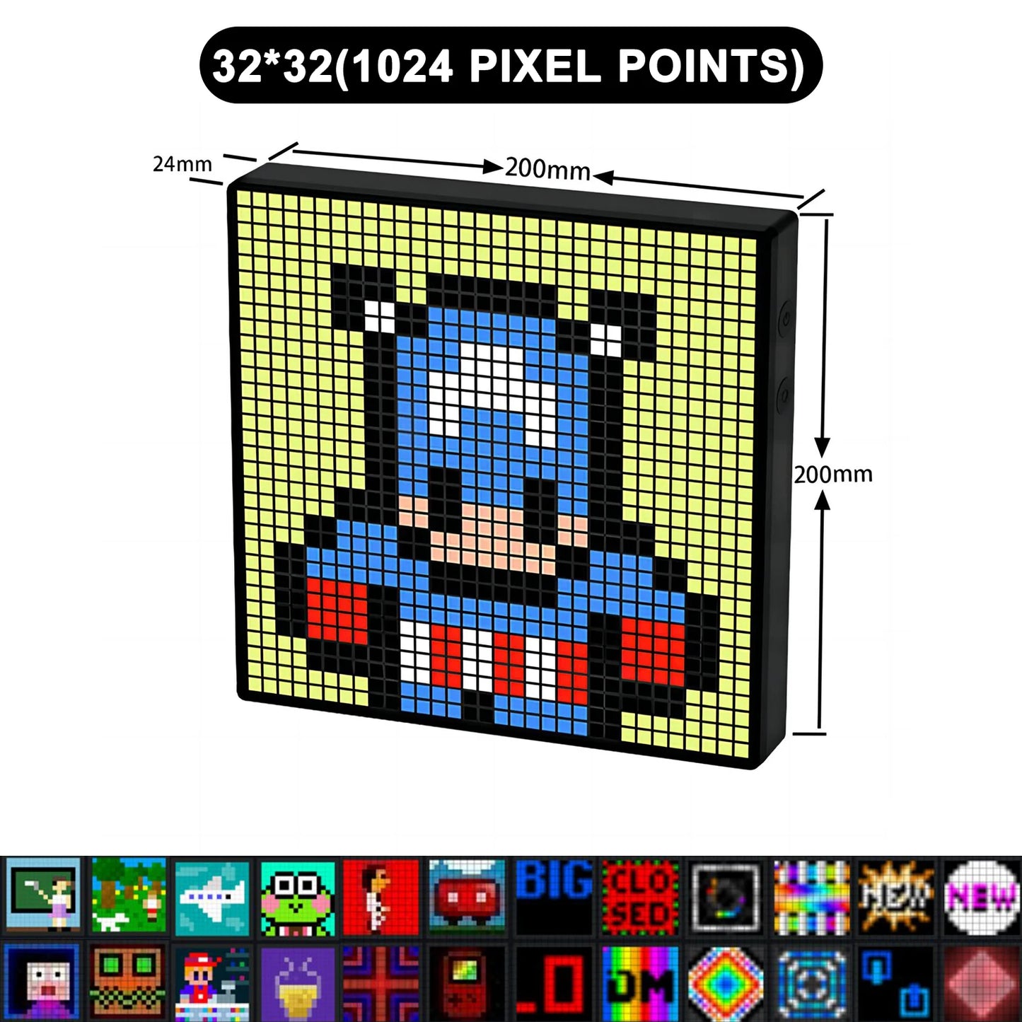 LED Pixel Display 64x64 RGB LED Matrix Panel Programmable Pixel Art Display with Bluetooth APP Control Creative Pixel Screen